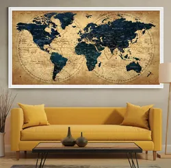 World map in the kitchen interior