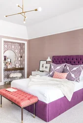 Bedroom with lilac bed photo