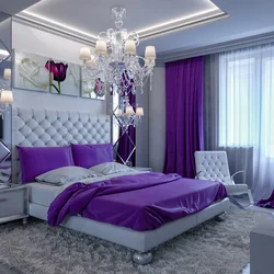 Bedroom with lilac bed photo