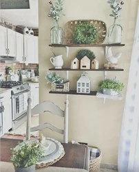 Kitchen decor on shelves photo
