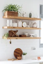 Kitchen decor on shelves photo