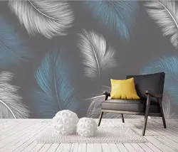 Wallpaper feathers in the bedroom interior photo