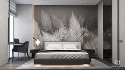 Wallpaper feathers in the bedroom interior photo