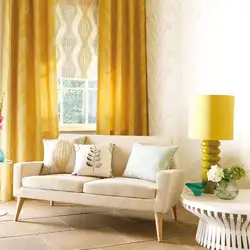 Interior with mustard curtains living room photo