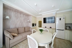 Decorative plaster in the interior of the kitchen living room