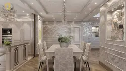 Decorative plaster in the interior of the kitchen living room