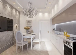 Decorative plaster in the interior of the kitchen living room