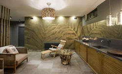Decorative plaster in the interior of the kitchen living room