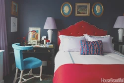 Bedroom interior with red bed