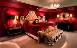 Bedroom interior with red bed