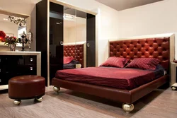Bedroom interior with red bed