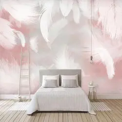 Wallpaper with feathers for the bedroom photo