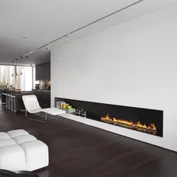 Built-in bio-fireplace in the living room interior photo