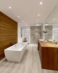 Bath white tiles and wood photo