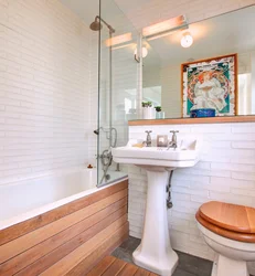 Bath white tiles and wood photo