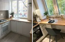 Kichik oshxonadagi stol deraza tokchasi o'zingizning fotosuratlaringiz bilan