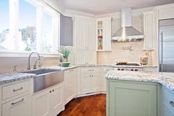 Apron for corner white kitchen photo