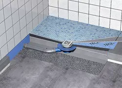 Shower with drain in bathroom photo