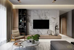 Long wall in the living room interior