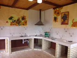 Кухня На Даче Из Кирпича Фото