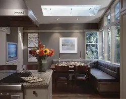 Kitchen interior with leather sofa