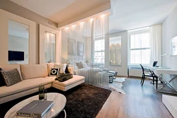 Apartment interior with windows on one side