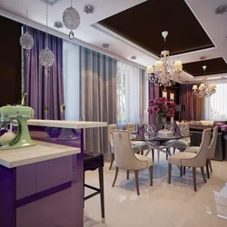 Меҳмонхона бо ошхона дар сабки муосир акс lilac