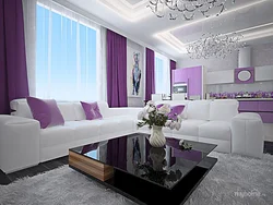 Müasir üslubda mətbəx ilə qonaq otağı foto lilac