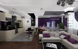 Заманауи стильдегі ас үйі бар қонақ бөлме фото сирень