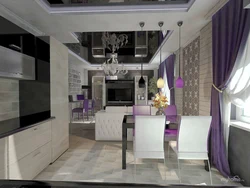 Living Room With Kitchen In A Modern Style Photo Lilac