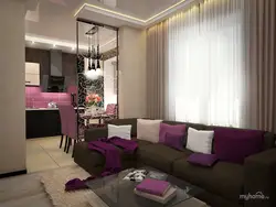 Заманауи стильдегі ас үйі бар қонақ бөлме фото сирень
