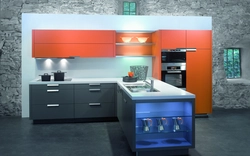 Blue-orange kitchen interior