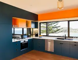 Blue-orange kitchen interior