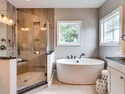 Design of a large bath with shower and bathtub