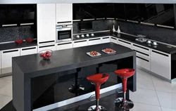 Black kitchens with bar counters photo