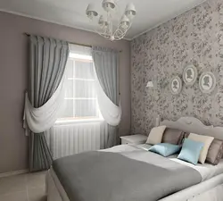 Color of wallpaper and curtains in the bedroom photo