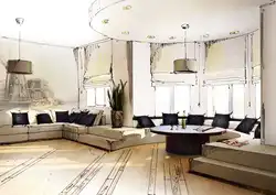 Müasir Üslubda Bay Pəncərə Dizaynı Olan Qonaq Otağı