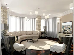 Living room with bay window design in modern style
