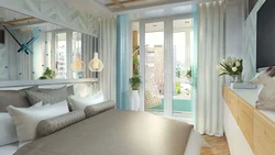 Balcony door in the bedroom interior