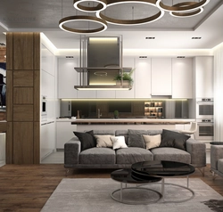 Design of a square living room combined with a kitchen photo