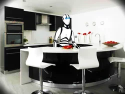 White and black kitchens with bar counters photo