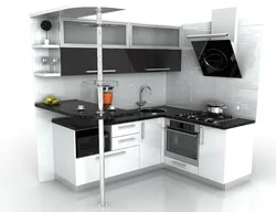 White and black kitchens with bar counters photo