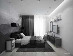Bedroom living room design in gray tones