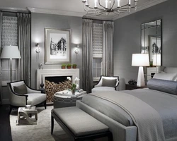 Bedroom living room design in gray tones