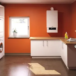 Kitchen design with a window and a gas floor boiler