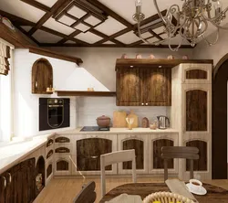 Wooden kitchen in the interior living room design