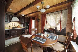 Wooden kitchen in the interior living room design