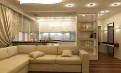Диван в гостиной совмещенной с кухней фото