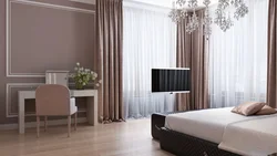 Curtains On The Wall In The Bedroom Interior
