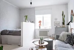 Interior in Scandinavian style living room and bedroom in one